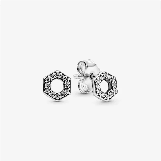 (imagen para) Pendientes de botón hexagonales brillantes de PANDORA con forma de panal - 298800C01