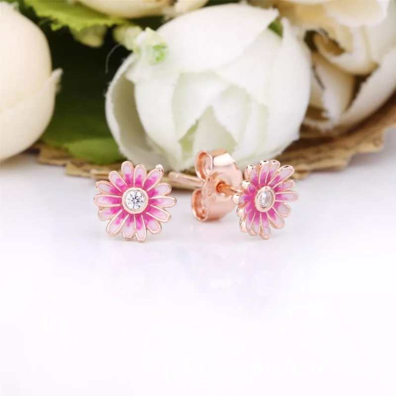 (imagen para) Pendientes de botón PANDORA Pink Daisy Flower - 288773C01 - Ver 2