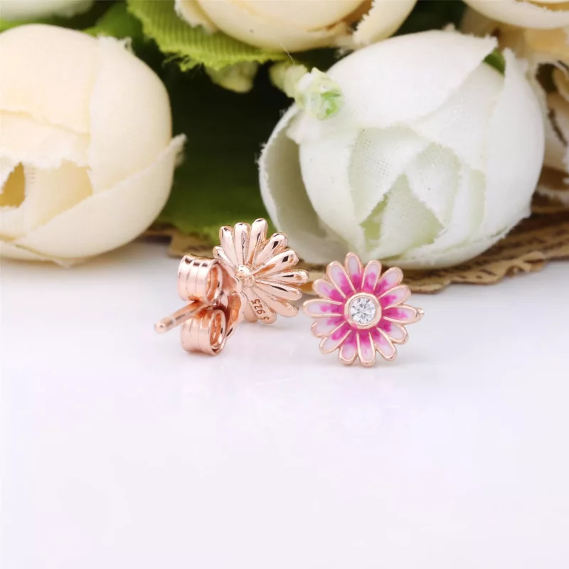 (imagen para) Pendientes de botón PANDORA Pink Daisy Flower - 288773C01 - Ver 3