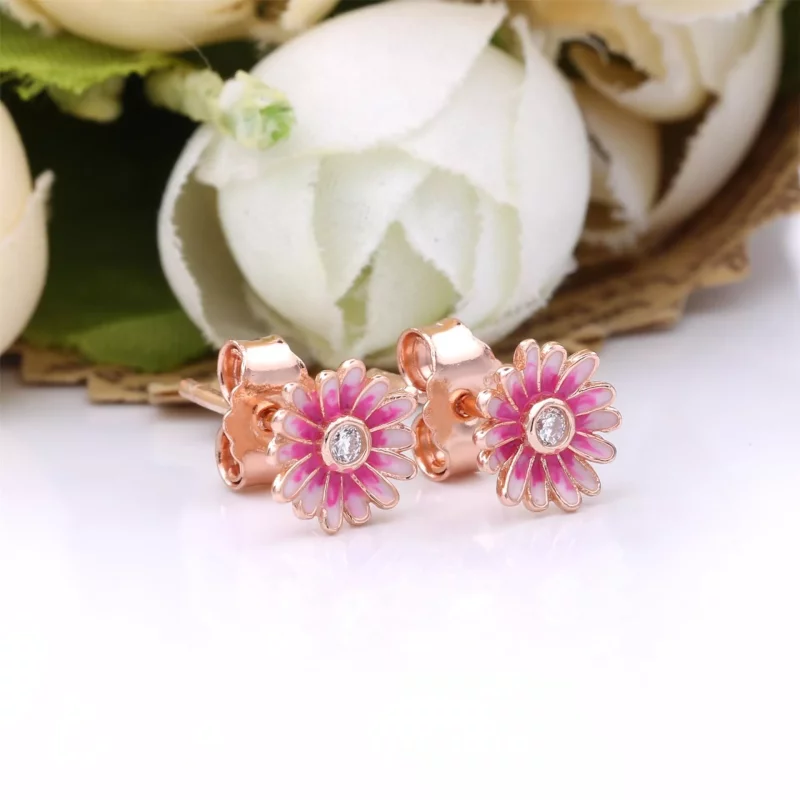 (imagen para) Pendientes de botón PANDORA Pink Daisy Flower - 288773C01 - Ver 4