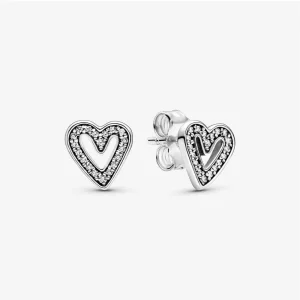 (imagen para) Pendientes de botón PANDORA Sparkling Freehand Heart - 298685C01