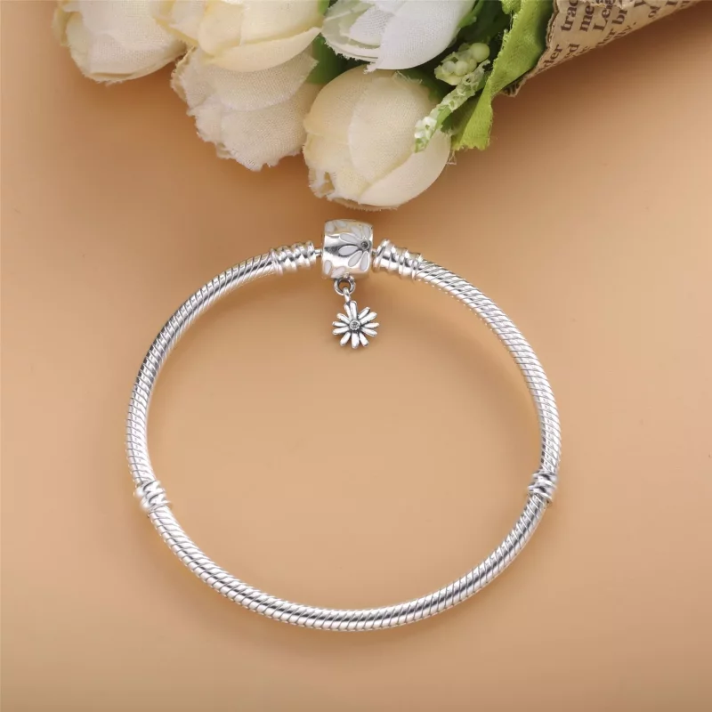 (imagen para) Pulsera de cadena de serpiente con broche de flor Margarita Pandora Moments - 59 - Ver 3