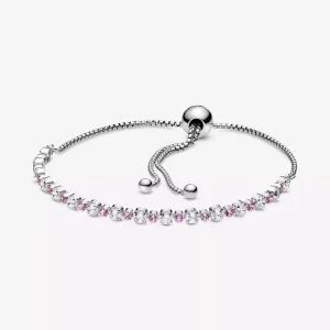 Pulsera deslizante PANDORA en rosa y transparente con destellos - 598517C02 (imagen para) Pulsera deslizante PANDORA en rosa y transparente con destellos - 598517C02