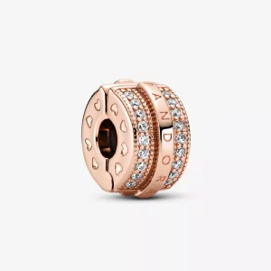 (imagen para) Pulsera PANDORA con encanto de clip de Líneas y Logo Pavé Brillante - 789042C01