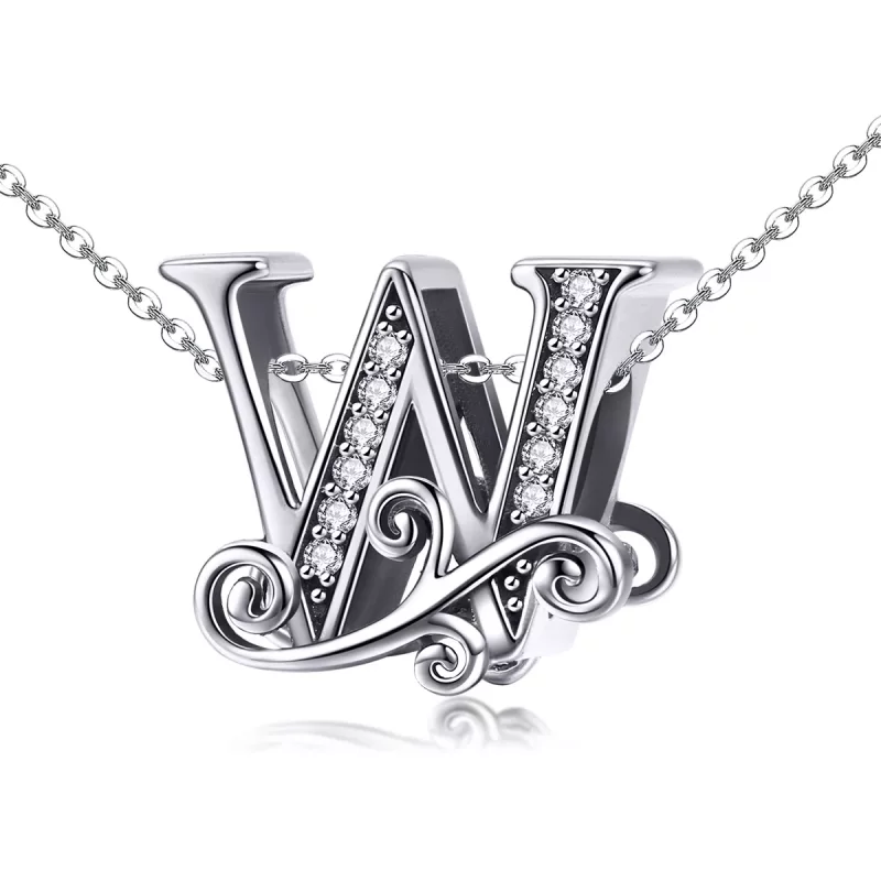 (imagen para) Abalorio de letra W con flores de Pavé brillante estilo Pandora - BSC030-W - Ver 2