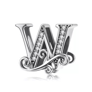 (imagen para) Abalorio de letra W con flores de Pavé brillante estilo Pandora - BSC030-W