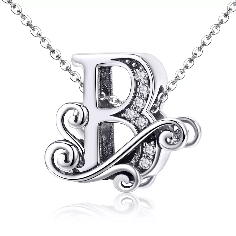 (imagen para) Amuleto de letra B con flores brillantes estilo Pandora - BSC030-B - Ver 2