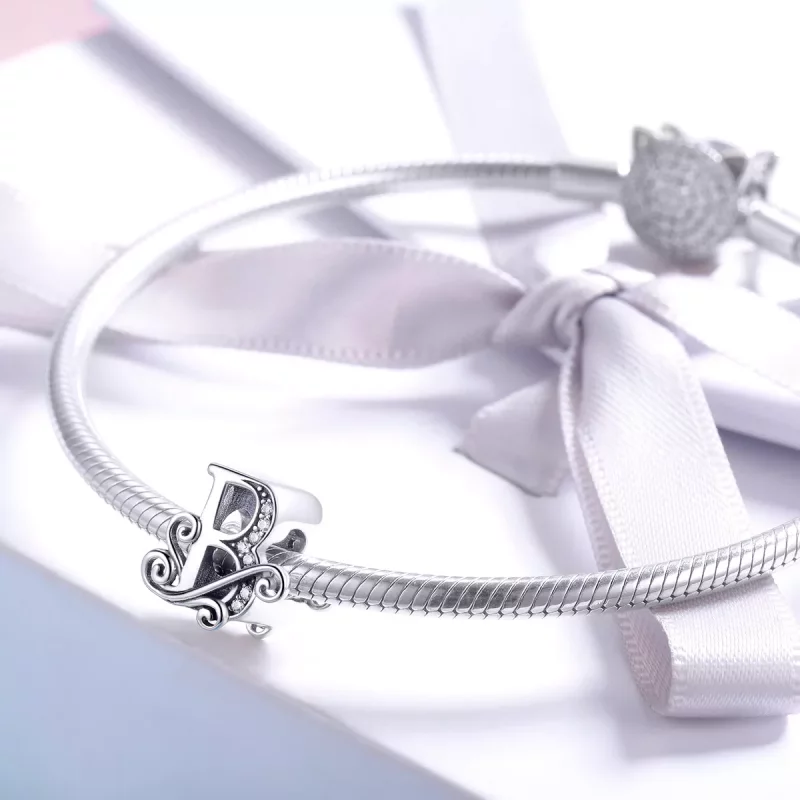 (imagen para) Amuleto de letra B con flores brillantes estilo Pandora - BSC030-B - Ver 3