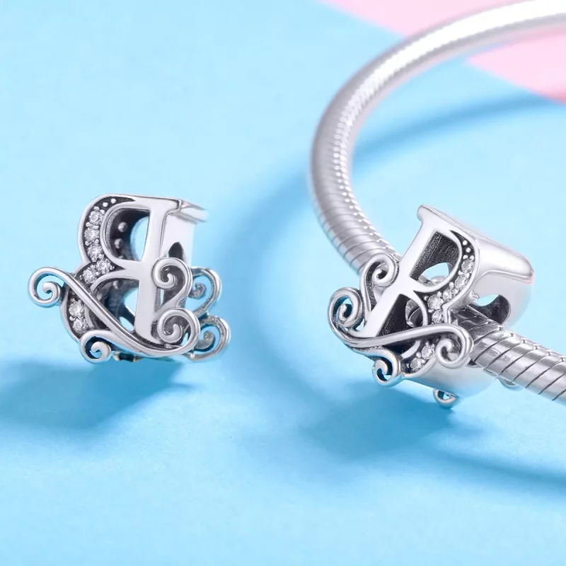 (imagen para) Amuleto de letra B con flores brillantes estilo Pandora - BSC030-B - Ver 4