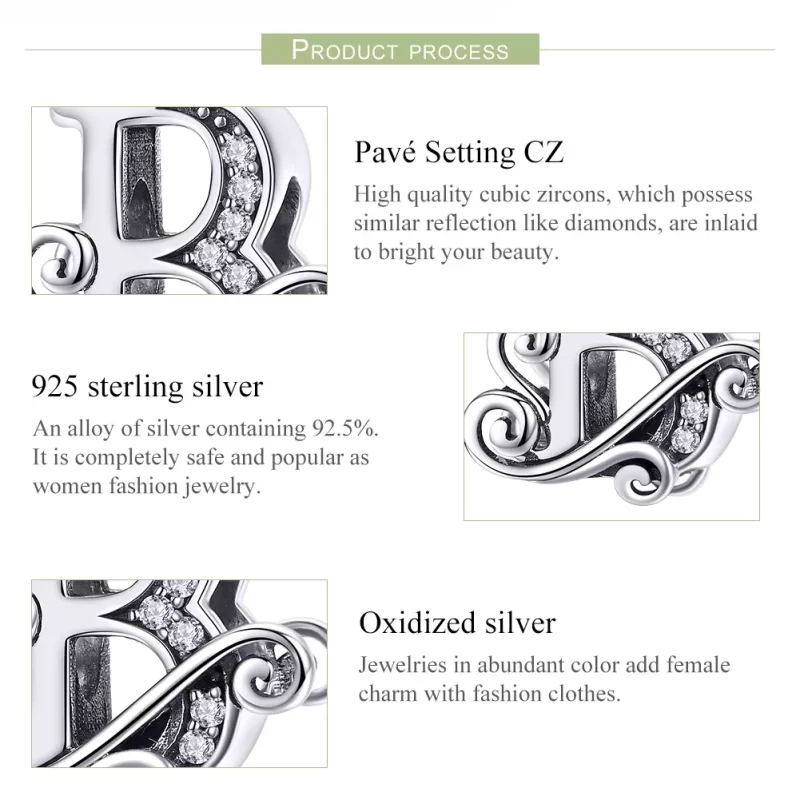 (imagen para) Amuleto de letra B con flores brillantes estilo Pandora - BSC030-B - Ver 6