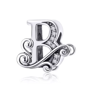 (imagen para) Amuleto de letra B con flores brillantes estilo Pandora - BSC030-B