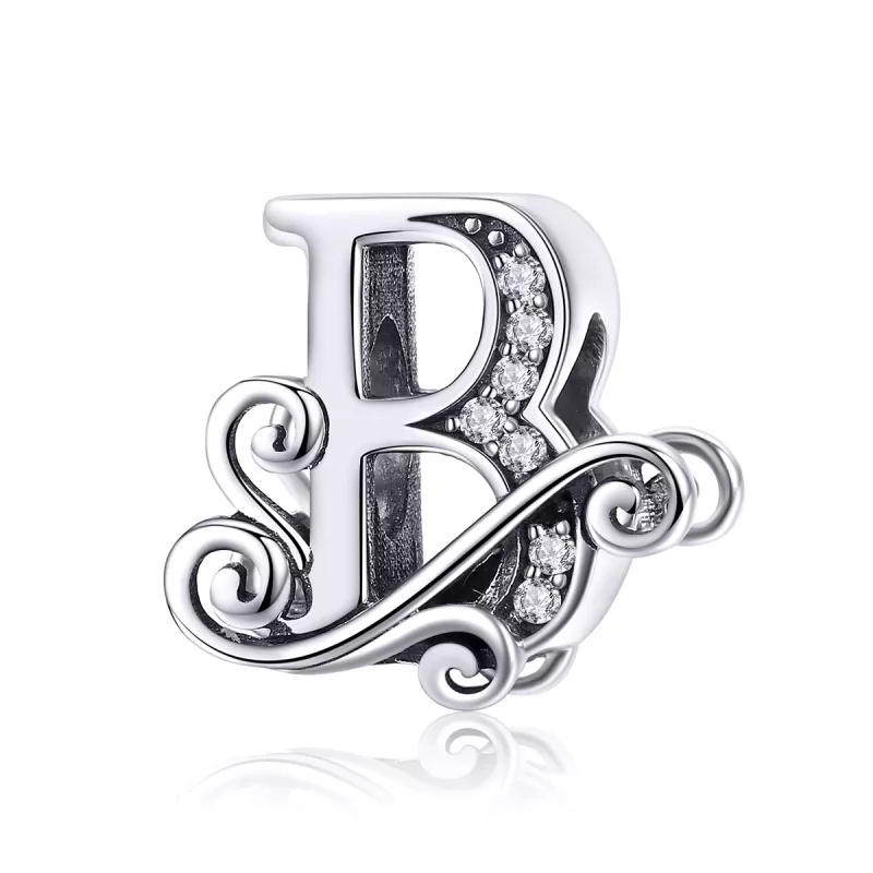 (imagen para) Amuleto de letra B con flores brillantes estilo Pandora - BSC030-B