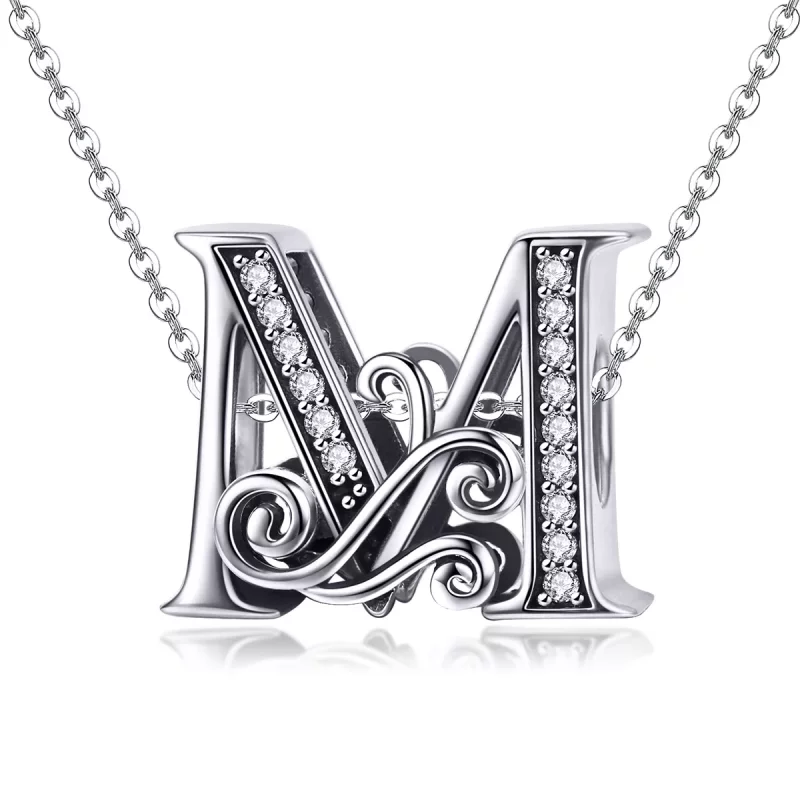 (imagen para) Charm con letra M de flores brillantes estilo Pandora con pavé - BSC030-M - Ver 2