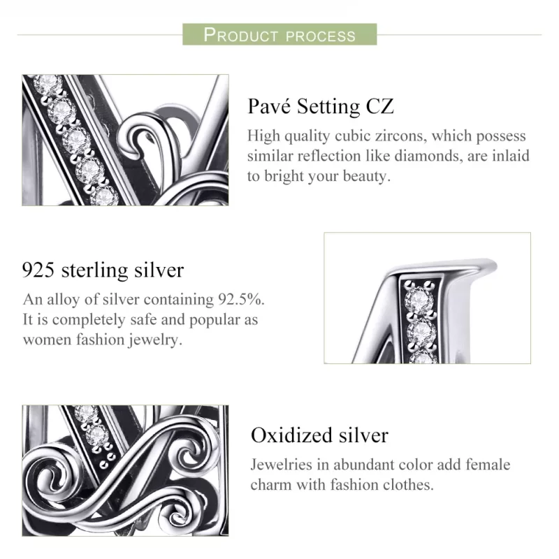 (imagen para) Charm con letra M de flores brillantes estilo Pandora con pavé - BSC030-M - Ver 6