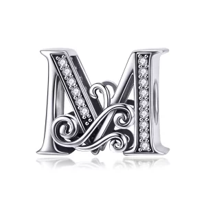(imagen para) Charm con letra M de flores brillantes estilo Pandora con pavé - BSC030-M