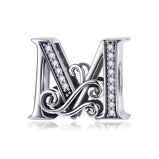 (imagen para) Charm con letra M de flores brillantes estilo Pandora con pavé - BSC030-M