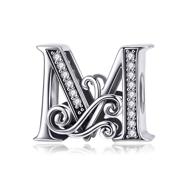 (imagen para) Charm con letra M de flores brillantes estilo Pandora con pavé - BSC030-M