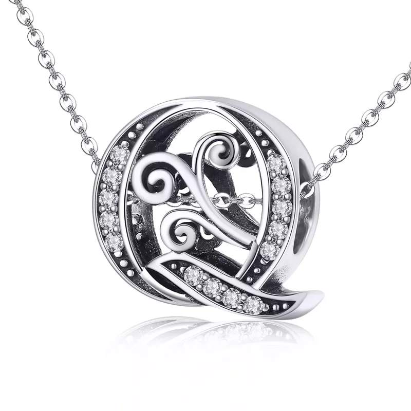(imagen para) Charm con letra Q brillante de estilo Pandora con pavé de flores - BSC030-Q - Ver 2