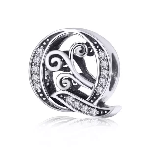 (imagen para) Charm con letra Q brillante de estilo Pandora con pavé de flores - BSC030-Q