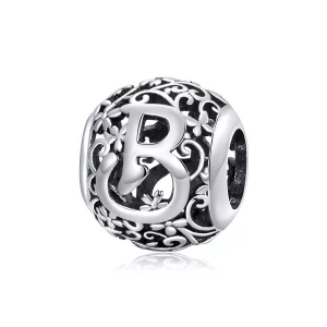 (imagen para) Charm de letra B con diseño floral tipo Pandora - SCC1444-B