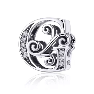 Charm de letra G con brillantes estilo Pandora con diseño de flor pavé brillante - BSC030-G (imagen para) Charm de letra G con brillantes estilo Pandora con diseño de flor pavé brillante - BSC030-G
