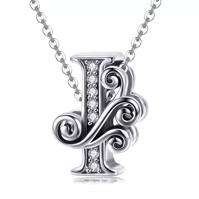 (imagen para) Charm de letra I con brillantes estilo Pandora con pavé de flores - BSC030-I - Ver 2
