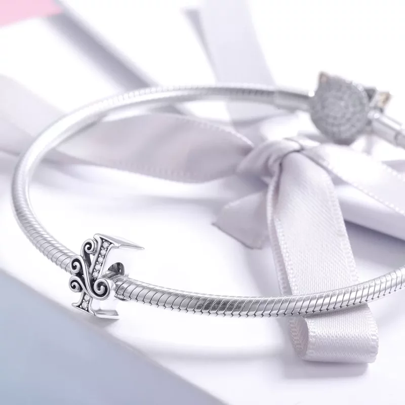(imagen para) Charm de letra I con brillantes estilo Pandora con pavé de flores - BSC030-I - Ver 3