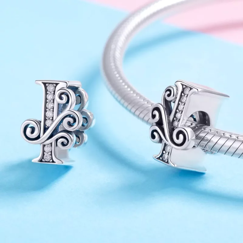 (imagen para) Charm de letra I con brillantes estilo Pandora con pavé de flores - BSC030-I - Ver 4