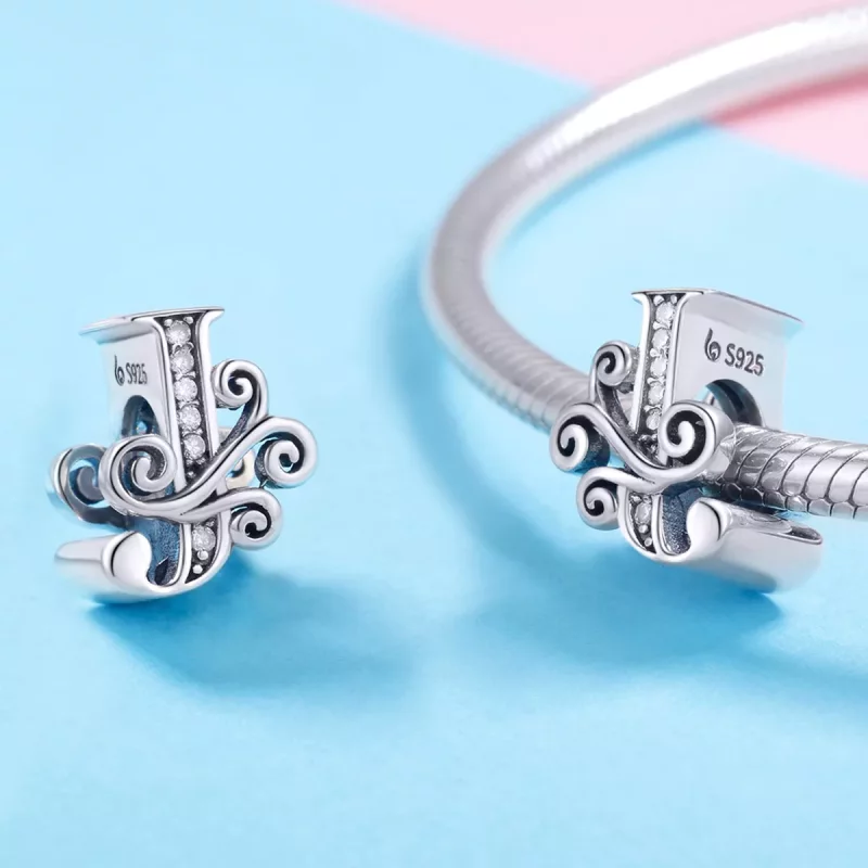 (imagen para) Charm de letra J con pavé brillante de estilo Pandora - BSC030-J - Ver 4