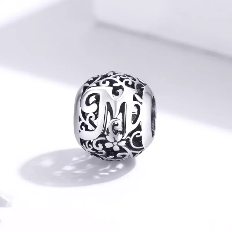(imagen para) Charm de letra M con flores caladas estilo Pandora - SCC1444-M - Ver 2