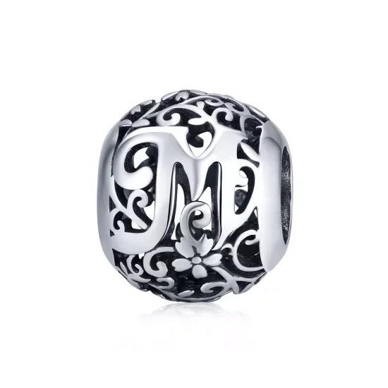 (imagen para) Charm de letra M con flores caladas estilo Pandora - SCC1444-M