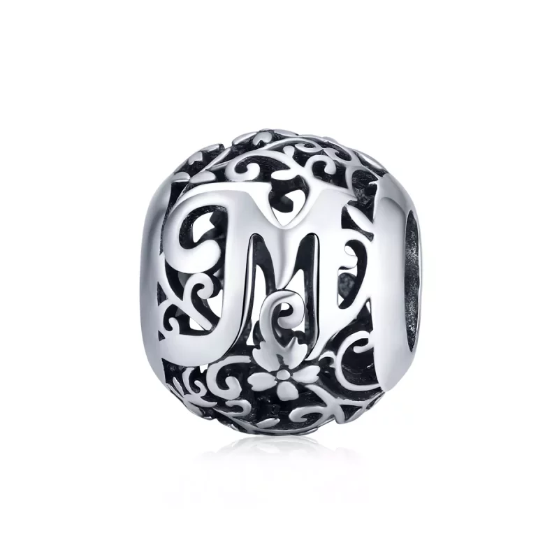 (imagen para) Charm de letra M con flores caladas estilo Pandora - SCC1444-M