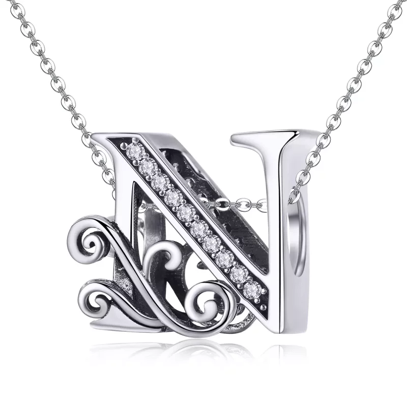 (imagen para) Charm de letra N con encanto de flor brillante estilo Pandora con Pavé - BSC030- - Ver 2