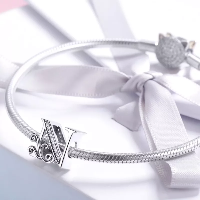 (imagen para) Charm de letra N con encanto de flor brillante estilo Pandora con Pavé - BSC030- - Ver 3