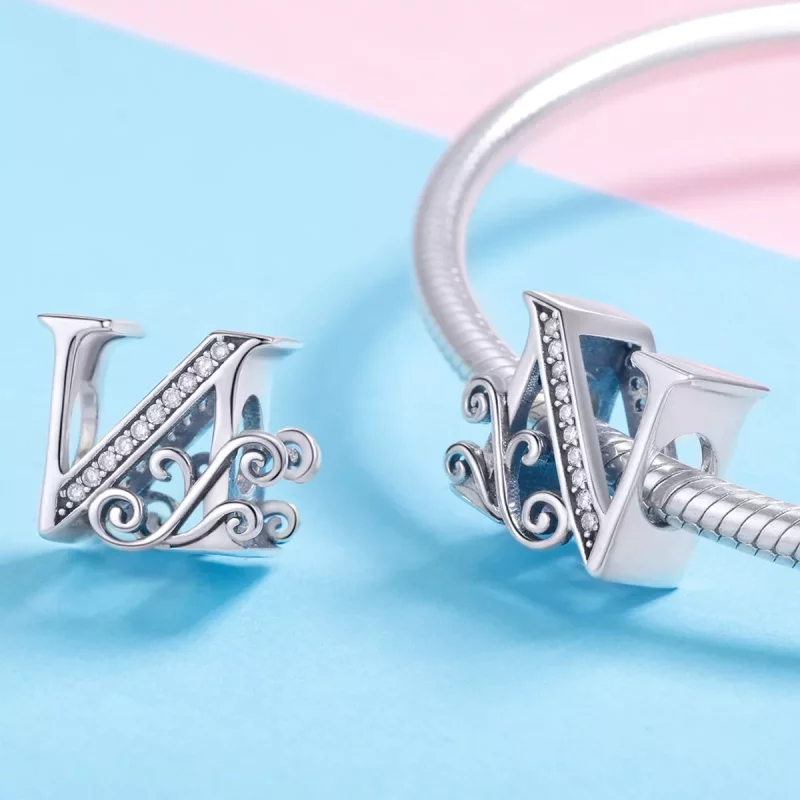 (imagen para) Charm de letra N con encanto de flor brillante estilo Pandora con Pavé - BSC030- - Ver 4