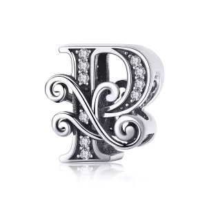 (imagen para) Charm de letra P con pavé brillante y diseño de flor al estilo Pandora - BSC030-P