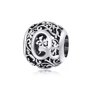 Charm de letra Q con flor de estilo Pandora - SCC1444-Q (imagen para) Charm de letra Q con flor de estilo Pandora - SCC1444-Q