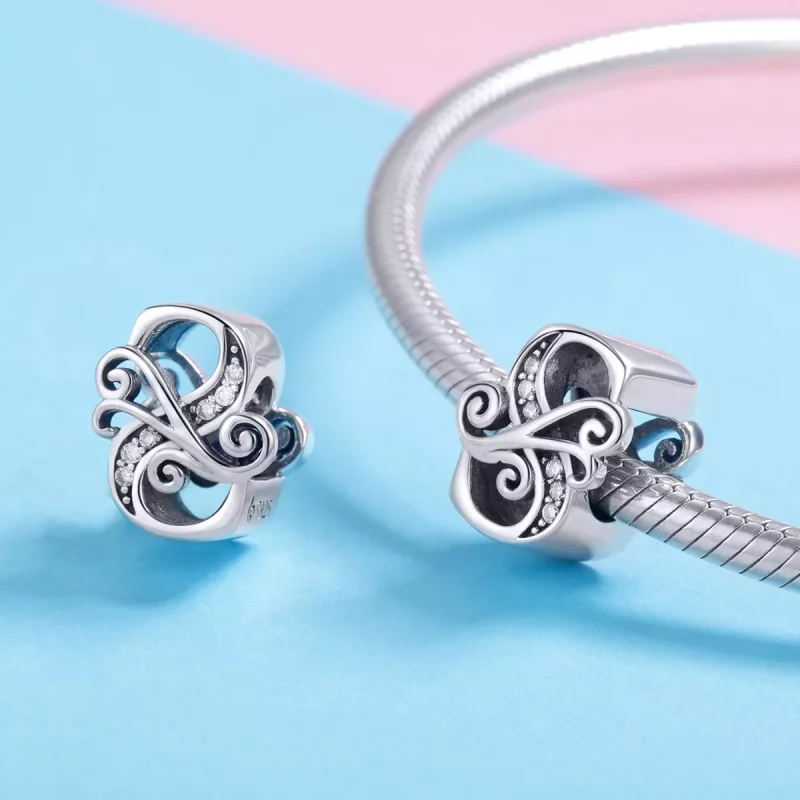 (imagen para) Charm de letra S con flores de pavé brillante estilo Pandora - BSC030-S - Ver 4
