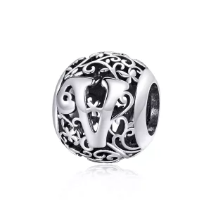 (imagen para) Charm de letra V con diseño de flores calado al estilo Pandora - SCC1444-V