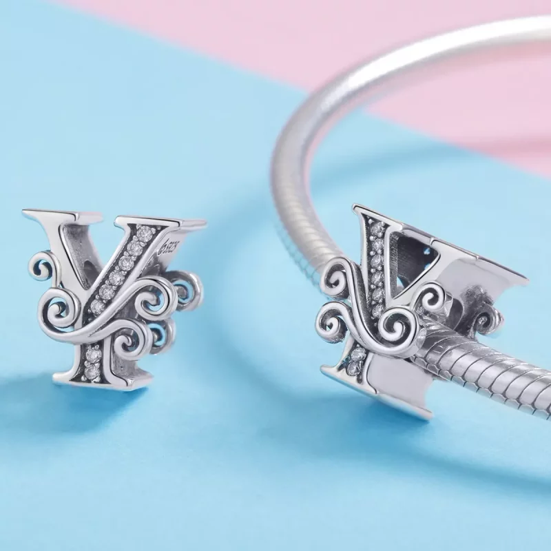 (imagen para) Charm de letra Y con brillantes pavé estilo Pandora - BSC030-Y - Ver 4