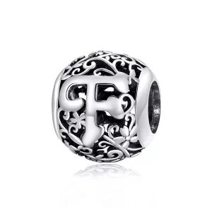 (imagen para) Charm Pandora con letra F y diseño de flor calada - SCC1444-F