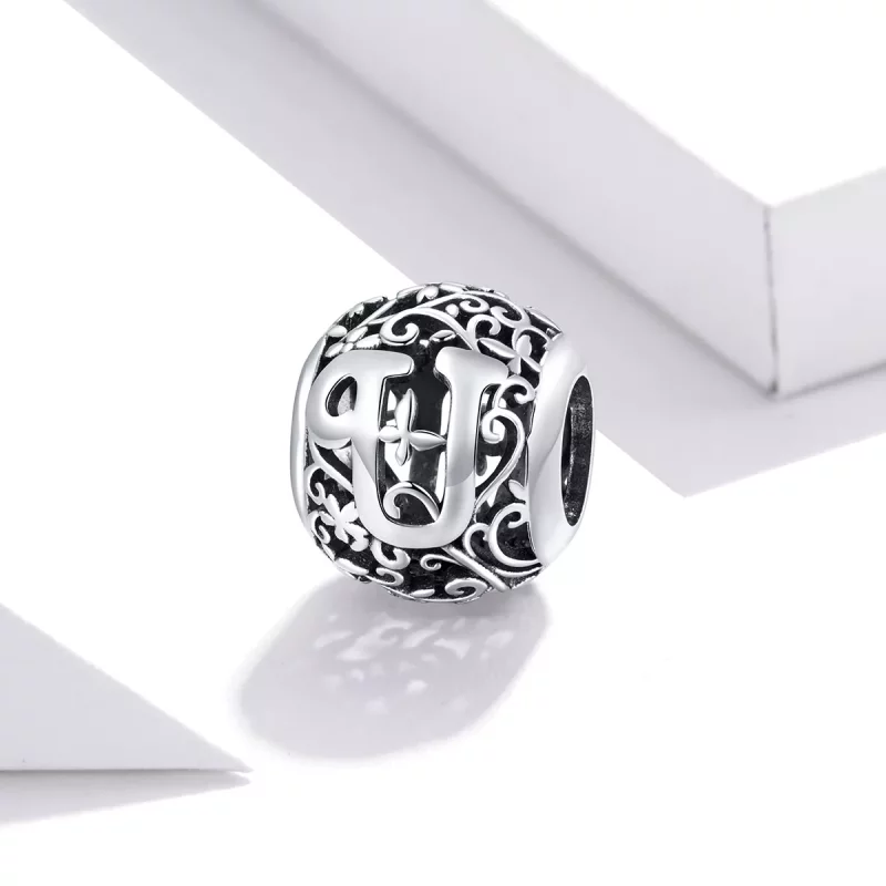 (imagen para) Charm Pandora de estilo abierto con flor y letra U - SCC1444-U - Ver 2