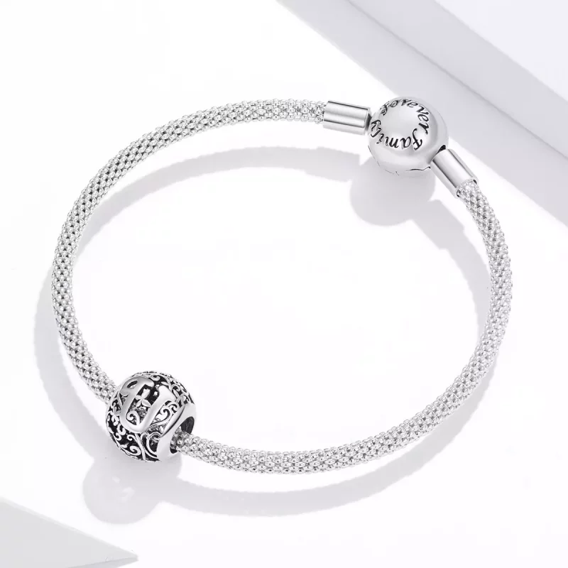 (imagen para) Charm Pandora de estilo abierto con flor y letra U - SCC1444-U - Ver 3