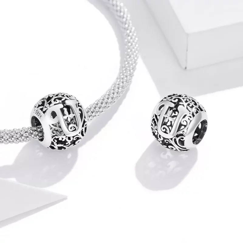 (imagen para) Charm Pandora de estilo abierto con flor y letra U - SCC1444-U - Ver 4