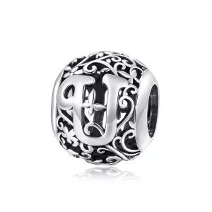 (imagen para) Charm Pandora de estilo abierto con flor y letra U - SCC1444-U