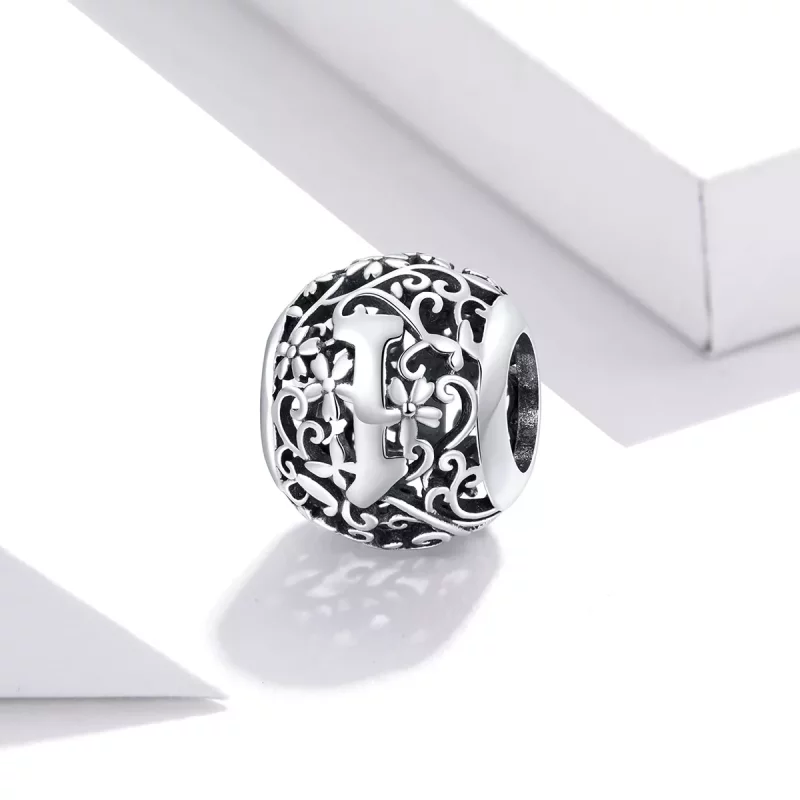 (imagen para) Charm Pandora estilo abierto con flor y letra I - SCC1444-I - Ver 2