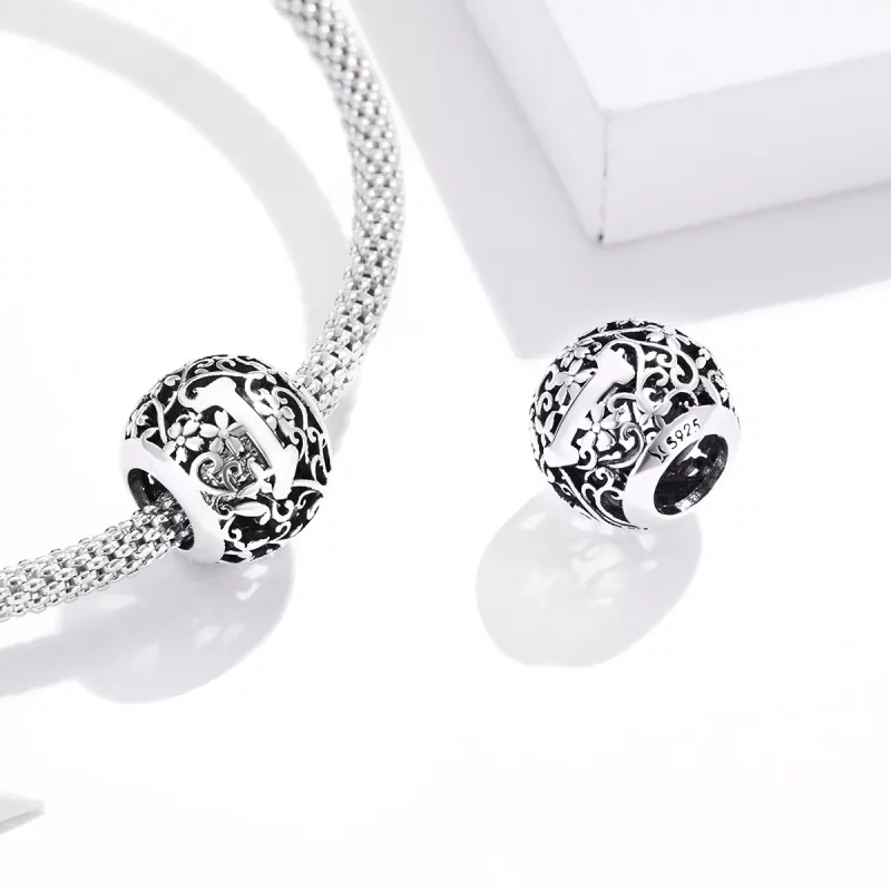 (imagen para) Charm Pandora estilo abierto con flor y letra I - SCC1444-I - Ver 4