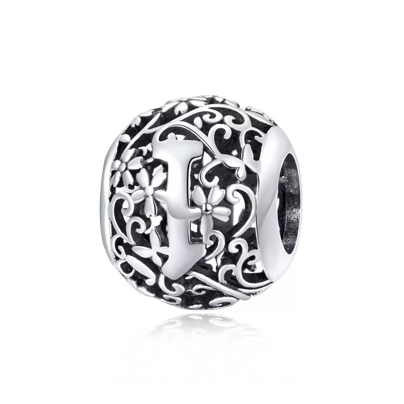 (imagen para) Charm Pandora estilo abierto con flor y letra I - SCC1444-I