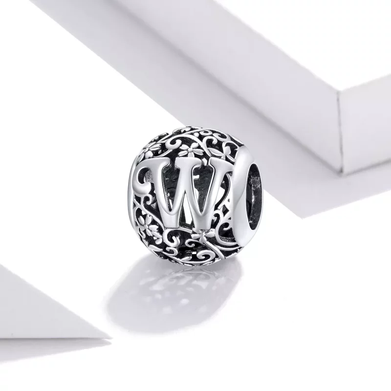 (imagen para) Charm Pandora estilo flor abierta con letra W - SCC1444-W - Ver 2