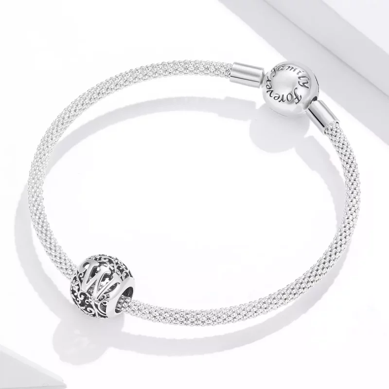 (imagen para) Charm Pandora estilo flor abierta con letra W - SCC1444-W - Ver 3